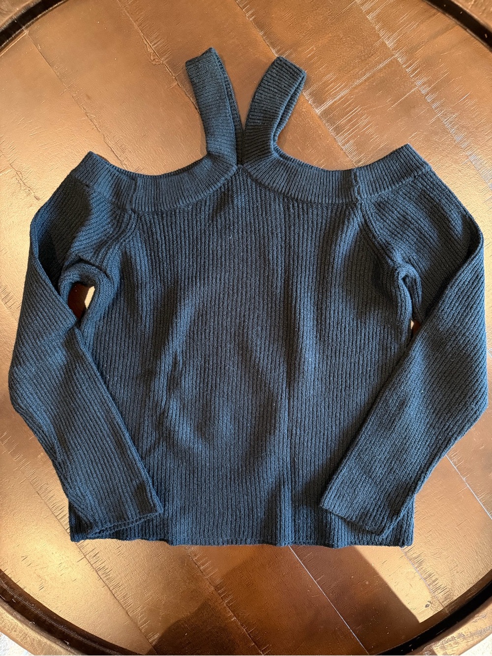 STATE Black Ribbed Cold Shoulder Cutout Sweater Size L